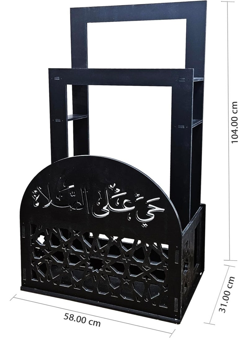 Eworld 2-in-1 Prayer Mat Stand with Built-In Quran Holder | Elegant Black Islamic Design with Arabic Calligraphy | Water & Fireproof - Image 2